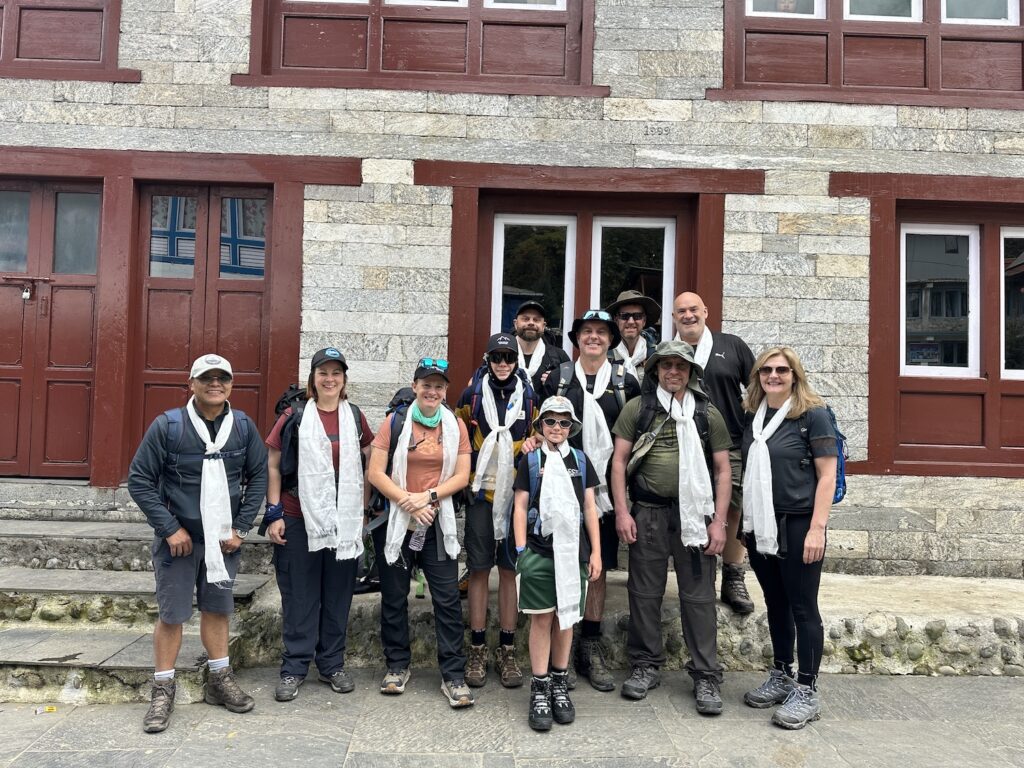 classic everest base camp trek group at lukla